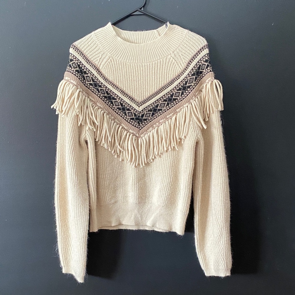 Altar'd State Beige and Brown Fringe Sweater